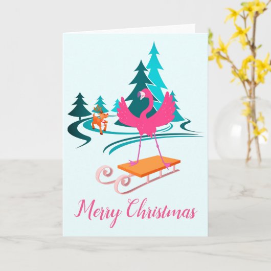 Flamingo Christmas Winter Wonderland Kaart (Gele Bloem)