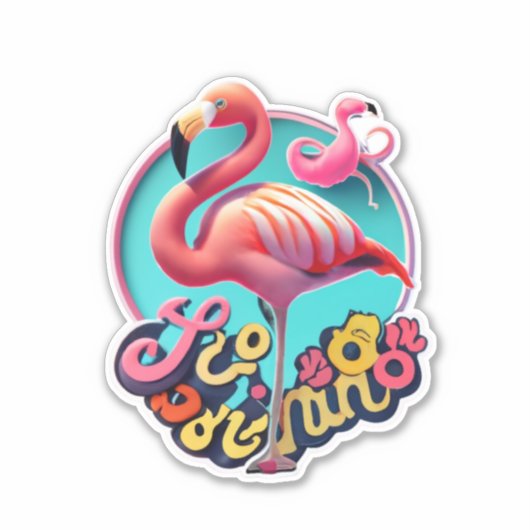 Flamingo Classic Ronde Sticker (Voorkant)