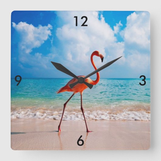 Flamingo Clock Vierkante Klok (Voorkant)