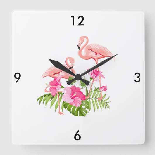 Flamingo Clock Vierkante Klok (Voorkant)
