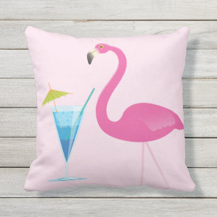 Flamingo & Cocktail op Blush Pink Outdoor Pillow Buitenkussen