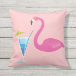 Flamingo & Cocktail op Coral Outdoor Pillow Buitenkussen