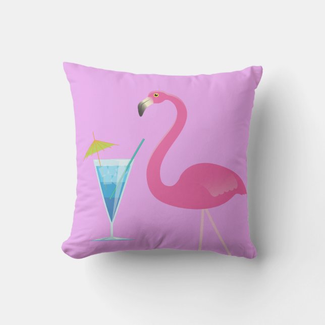 Flamingo & Cocktail op paarse buitenkussen (Voorkant)