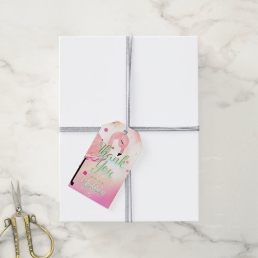 Flamingo Confetti Dank u Cadeaulabel (Met Touw)
