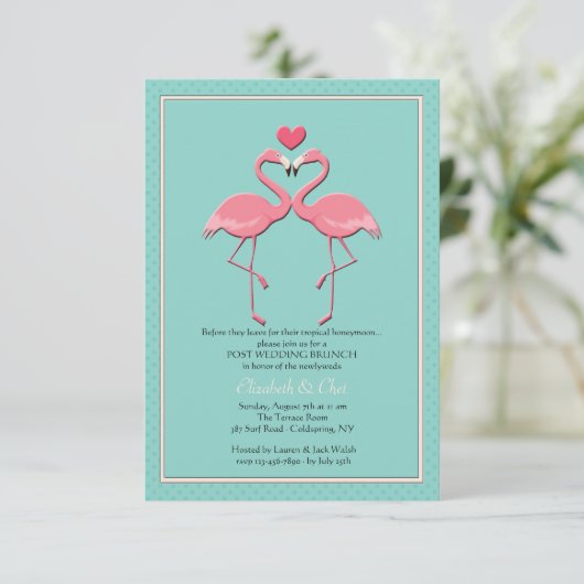 Flamingo Couple Invitation Kaart (Staand voorkant)