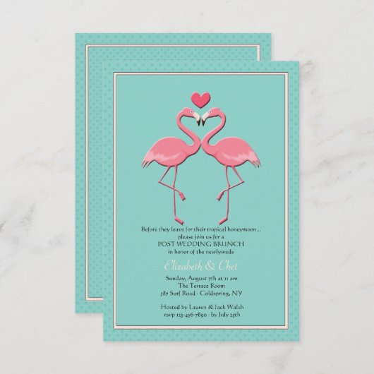 Flamingo Couple Invitation Kaart (Voorkant / Achterkant)