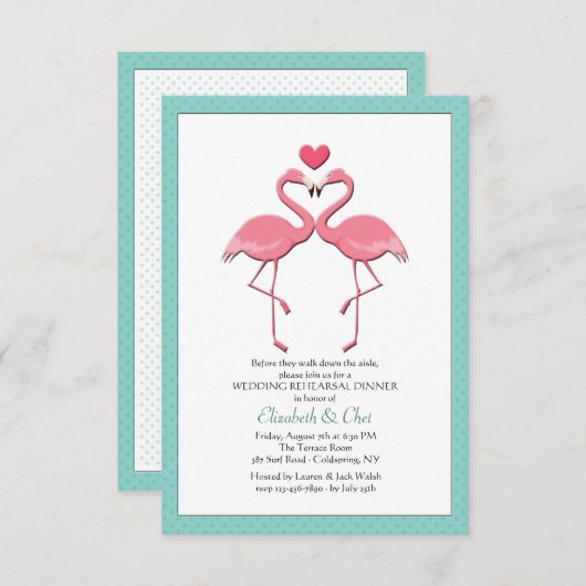 Flamingo Couple U kiest de Uitnodiging van de Kleu (Voorkant / Achterkant)