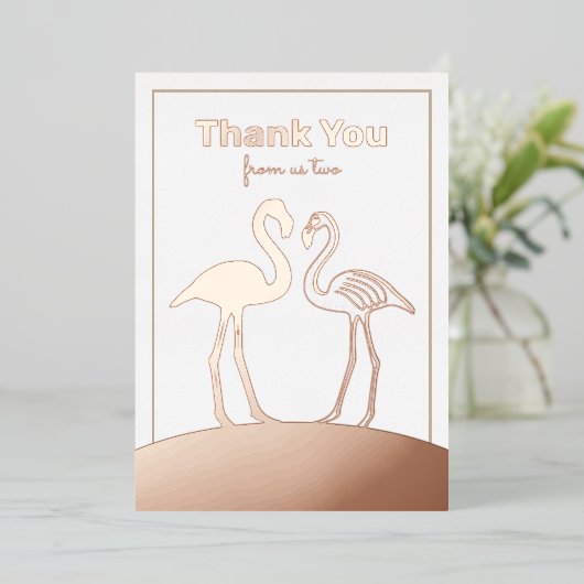 Flamingo Couple Wedding Dank u Flat Folie Kaart (Staand Voorkant)
