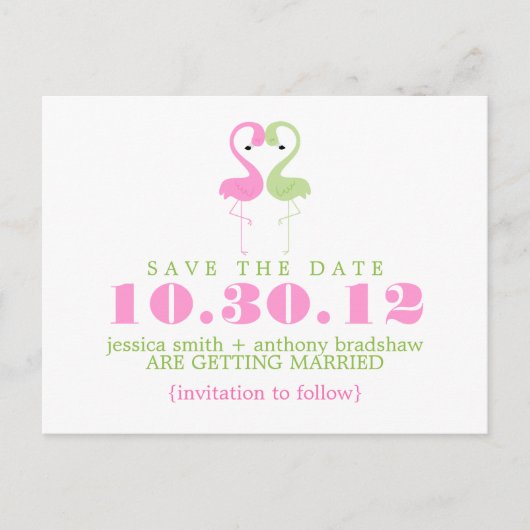 Flamingo Couple Wedding Save the Date Aankondigingskaart (Voorkant)