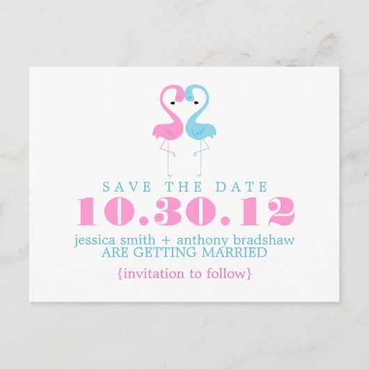 Flamingo Couple Wedding Save the Date Aankondigingskaart (Voorkant)