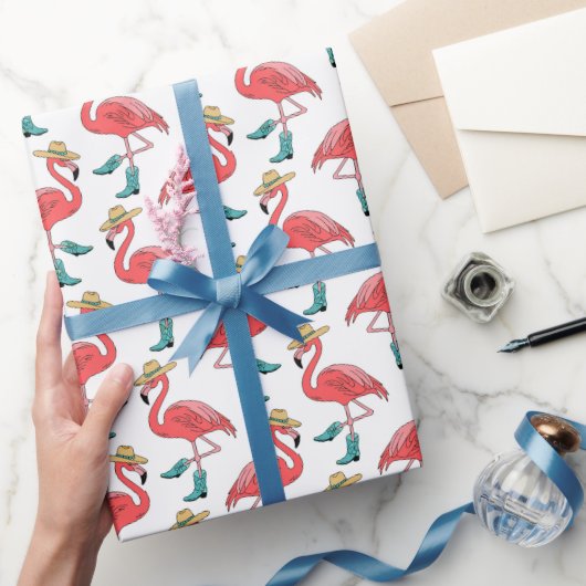 Flamingo Cowboylaarzen en -hoeden Patroon Cadeaupapier (Geschenken)
