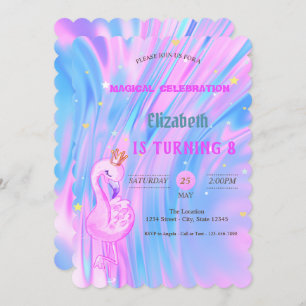 Flamingo, Crown Ombre Holographic Opal Birthday Kaart