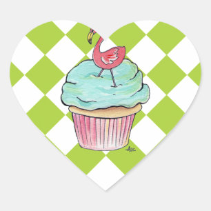 Flamingo Cupcake Hart Sticker