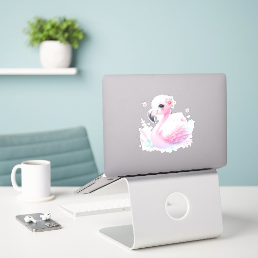 Flamingo Custom Cut Scrapbooking Sticker (Laptop op bureau)