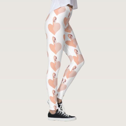 Flamingo Custom Leggings, roze flamingo's hart Leggings (Rechts)