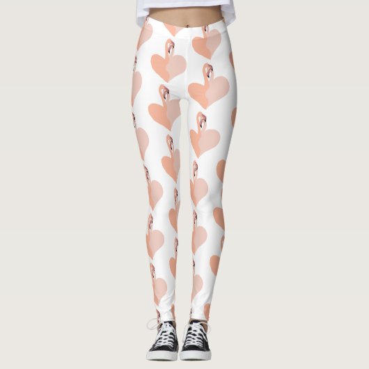 Flamingo Custom Leggings, roze flamingo's hart Leggings (Voorkant)