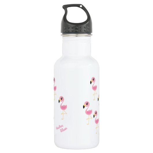 Flamingo Cute Kinder Water Flacon met naam Waterfles (Achterkant)