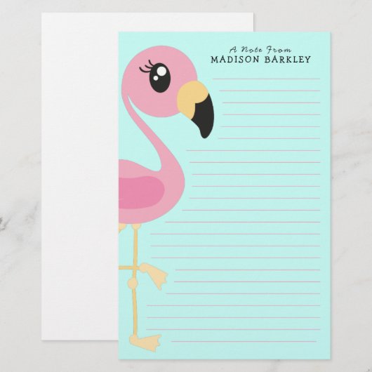 Flamingo Cute Tropical Kinder Briefpapier (Voorkant / Achterkant)