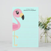 Flamingo Cute Tropical Kinder Briefpapier (Staand voorkant)