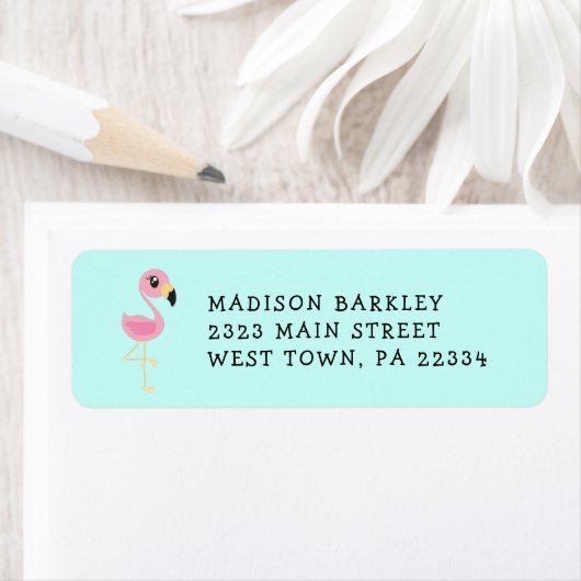 Flamingo Cute Tropical Kinder Return Address Label (Insitu)