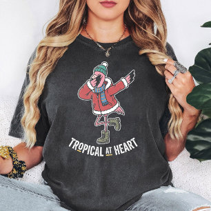 Flamingo Dabbing Tropisch van Hart Winter Vogel T-shirt