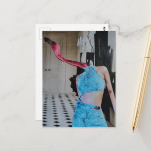 Flamingo Dame in een kamer surreële collage Briefkaart