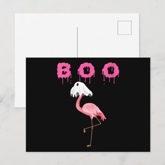 Flamingo | Dames Flamingo Boo Geest Halloween Feestdagenkaart (Voorkant / Achterkant)