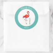 Flamingo Dank je wel op Lichtblauw en Wit Ronde Sticker (Tas)