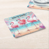 Flamingo Dans en Verjaardag Feest Kartonnen Onderzetters (Schuin)