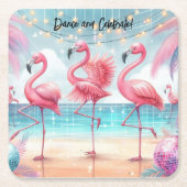 Flamingo Dans en Verjaardag Feest Kartonnen Onderzetters (Voorkant)