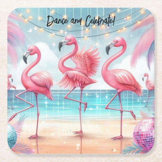 Flamingo Dans en Verjaardag Feest Kartonnen Onderzetters (Voorkant)