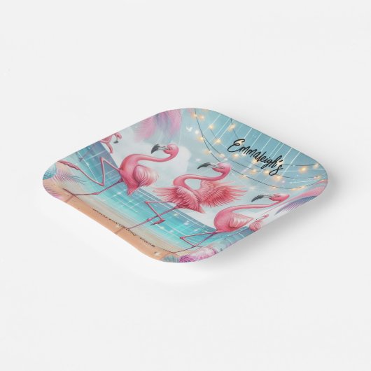 Flamingo Dans en Verjaardag Feest Papieren Bordje (Gebogen)