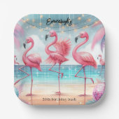 Flamingo Dans en Verjaardag Feest Papieren Bordje (Voorkant)