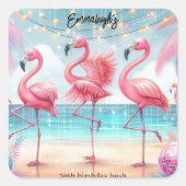Flamingo Dans en Verjaardag Feest Vierkante Sticker (Voorkant)