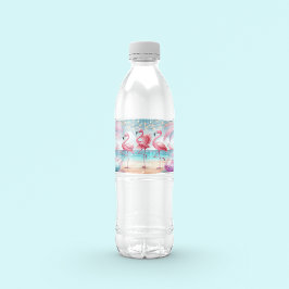 Flamingo Dans en Verjaardag Feest Waterfles Etiket