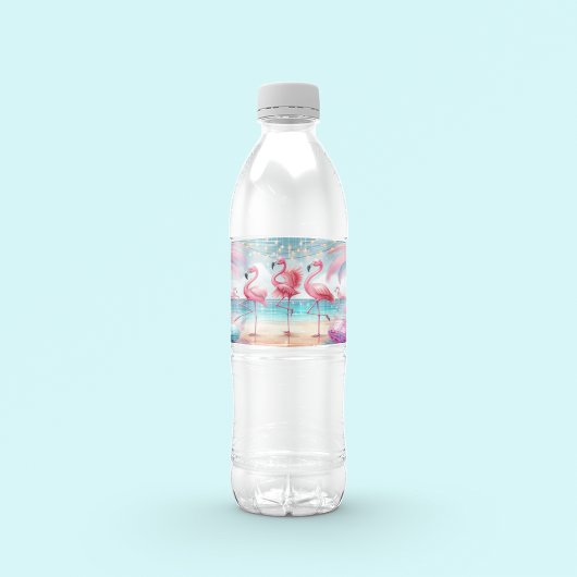 Flamingo Dans en Verjaardag Feest Waterfles Etiket