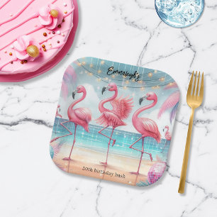 Flamingo Dans- en Verjaardagsfeestje Papieren Bordje
