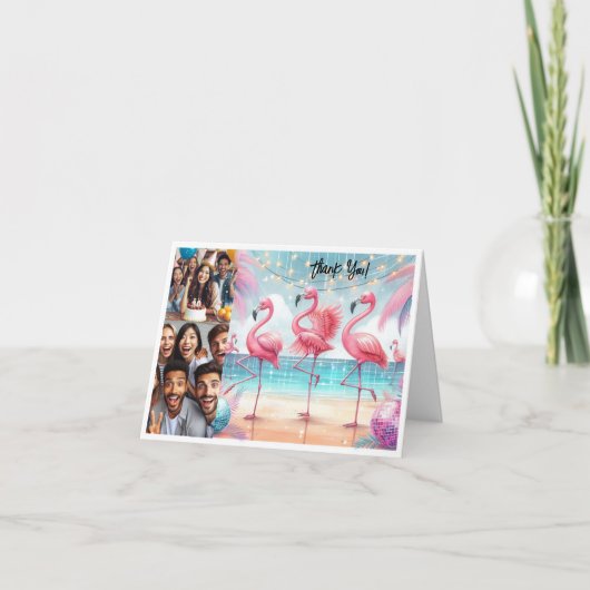 Flamingo Dans en Viering Verjaardag Foto Bedankkaart (Voorkant)