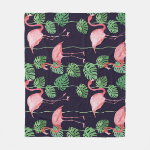 Flamingo Dark: Kleine Waterverf. Fleece Deken