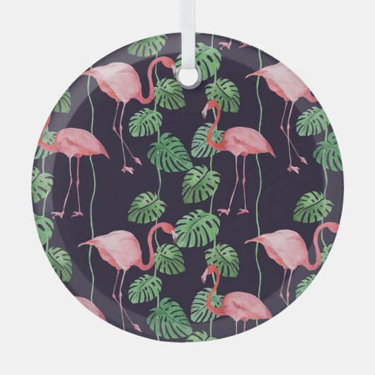 Flamingo Dark: Kleine Waterverf. Glas Ornament (Voorkant)