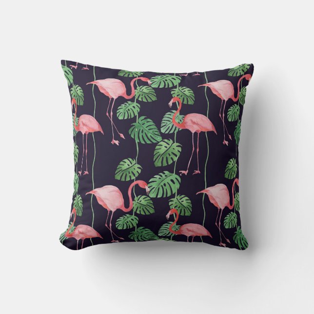 Flamingo Dark: Kleine Waterverf. Kussen (Voorkant)