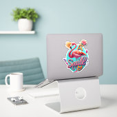 Flamingo Decoreren met levendige Stickers (Laptop op bureau)