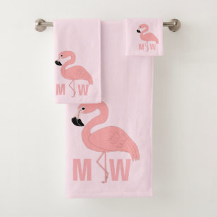 Flamingo Design Monogrammed Pink Bad Handdoek