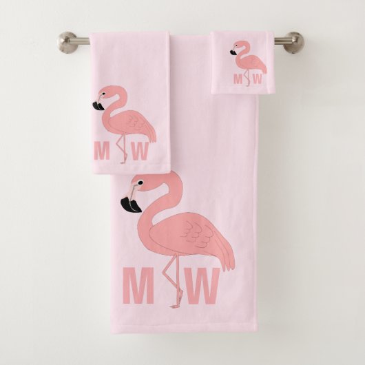 Flamingo Design Monogrammed Pink Bad Handdoek (Insitu)
