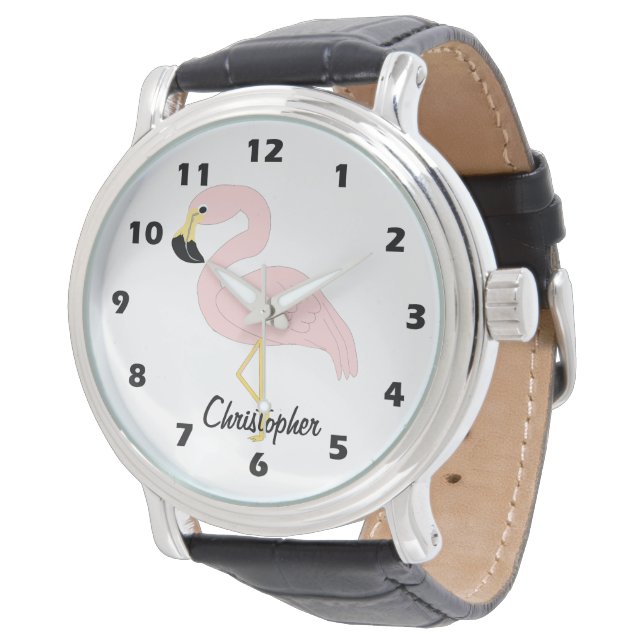 Flamingo Design Persoonlijk Horloge (Gekanteld)