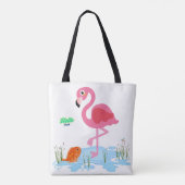 Flamingo die een vis in een vijver waarneemt tote bag (Achterkant)