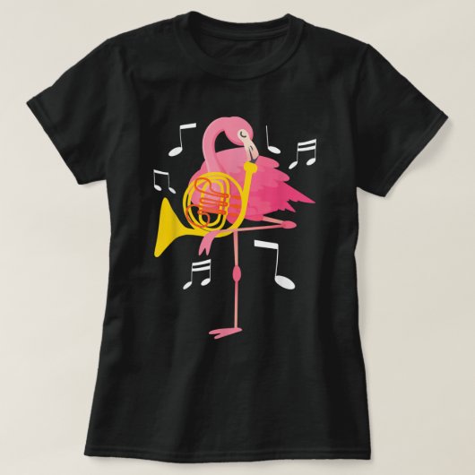 Flamingo die Franse Hornist afspeelt T-shirt (Design voorkant)