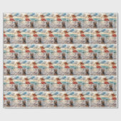Flamingo die in de branding van de oceaan loopt cadeaupapier (Vlak)