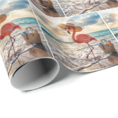 Flamingo die in de branding van de oceaan loopt cadeaupapier (Rol Hoek)
