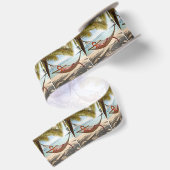 Flamingo die in een hangmat ligt satijnen lint (Achterkant)